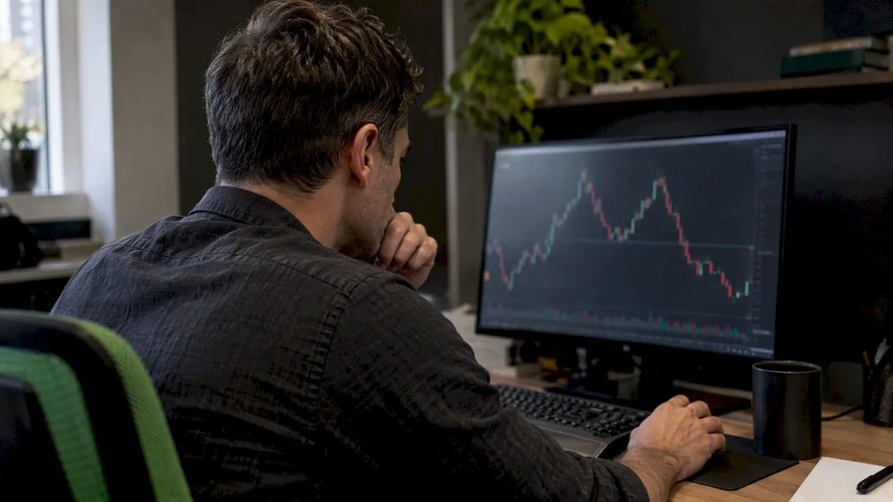 Trader studying a forex double-top chart