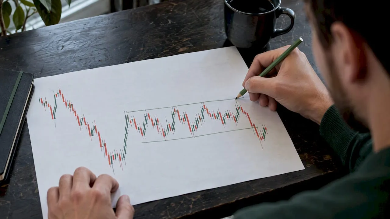 Trader marks boundaries on a forex range chart